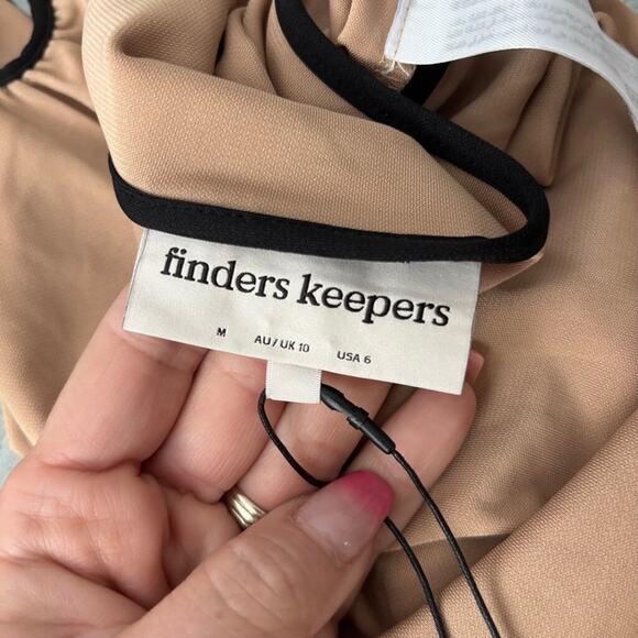 Finders Keepers Eloise Cutout Midi Dress Tan Black Trim Size M NWT - Picture 7 of 9